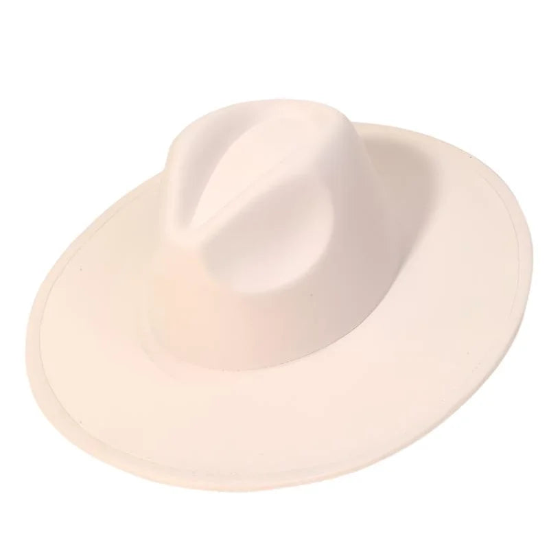 White flat brim fedora hat displayed as stylish headwear for any occasion