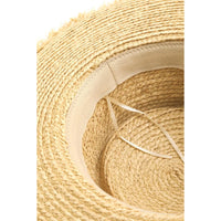 Floppy Fedora Straw Sun Hat featuring a stylish beige ribbon band on a straw sun hat