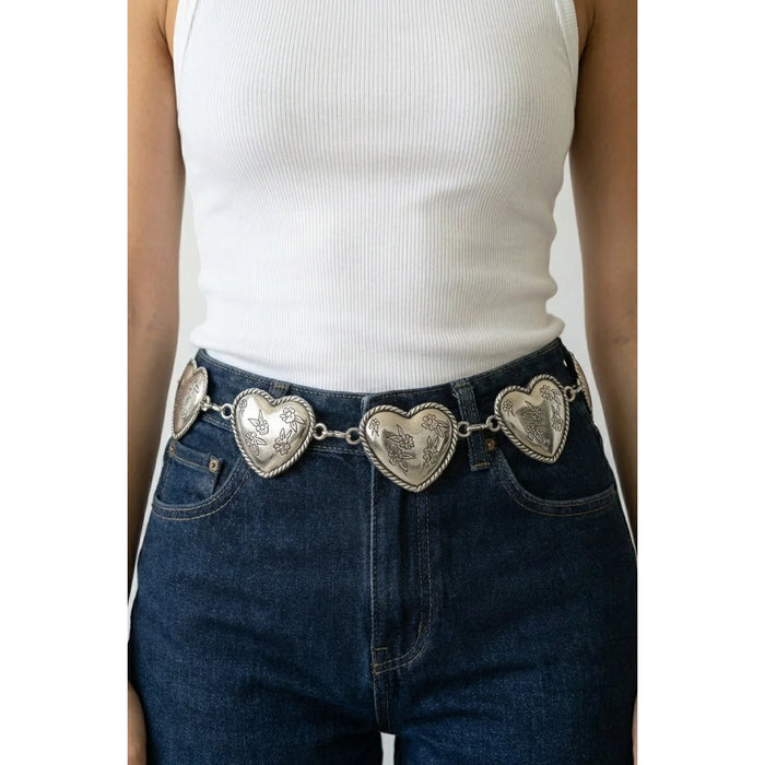 Floral Engraved Heart Chain Belt - Gold