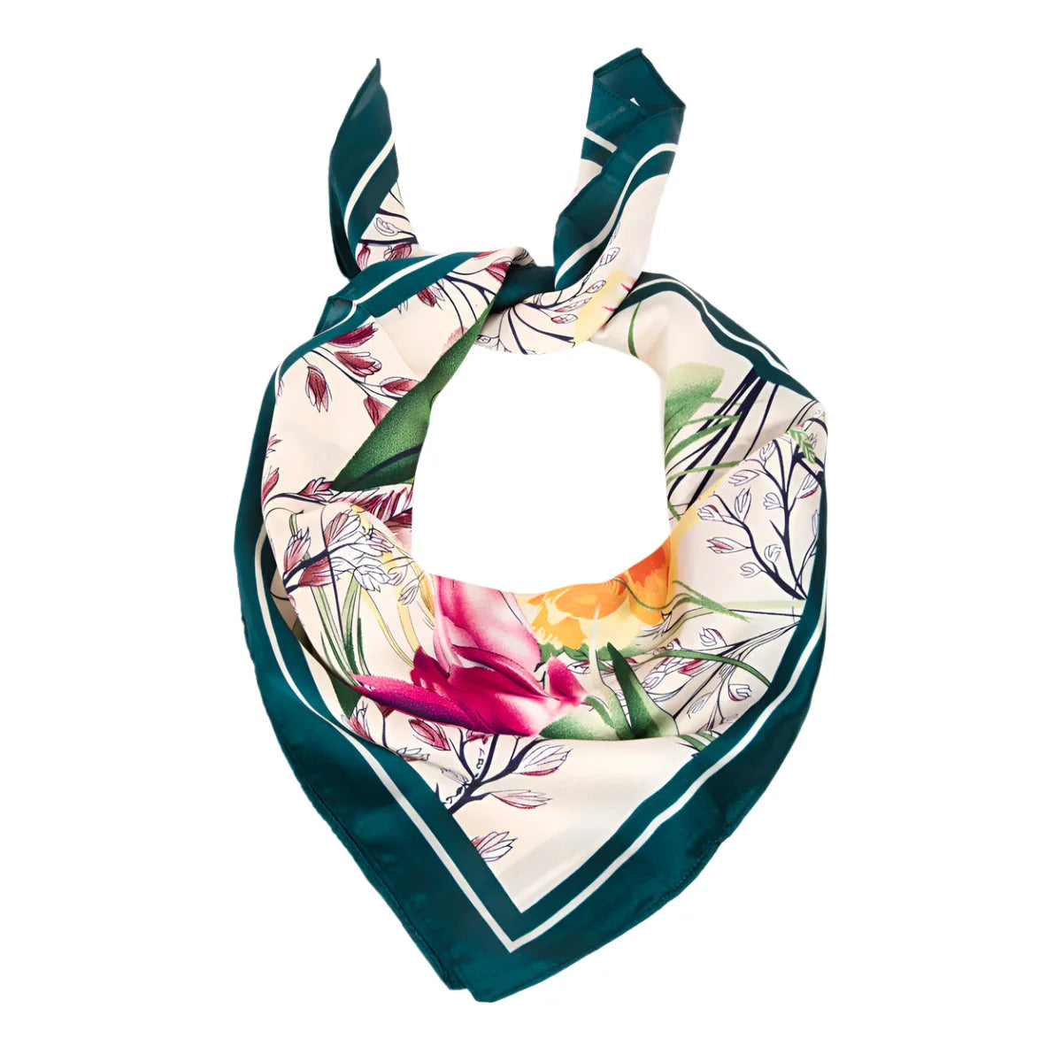 Floral Garden Print Bandana Scarf - Teal - SCARVES