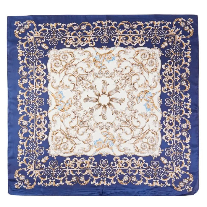 Floral Leaf Vines Pattern Scarf - Navy - SCARVES