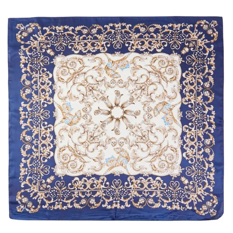 Floral Leaf Vines Pattern Scarf - Navy - SCARVES