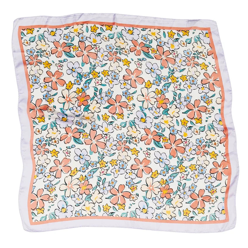 Floral Print Silk Scarf featuring a vibrant floral pattern and colorful border