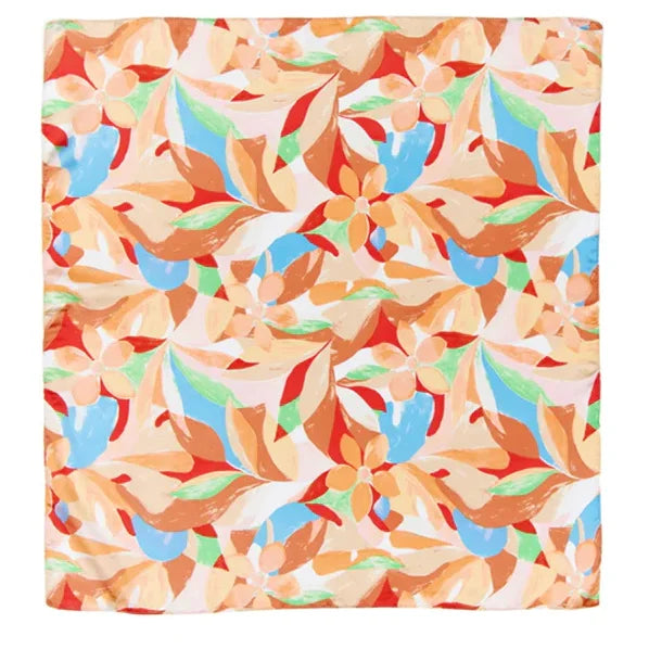 Colorful abstract geometric shapes on a Floral Print Silky Bandana in pastel hues