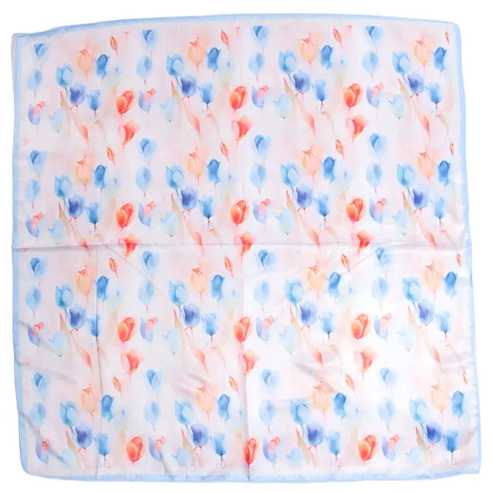 Floral Tulip Pattern Square Bandana Scarf - Blue - SCARVES