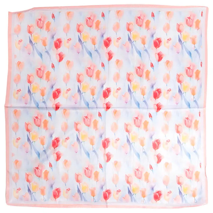 Floral Tulip Pattern Square Bandana Scarf - Coral - SCARVES