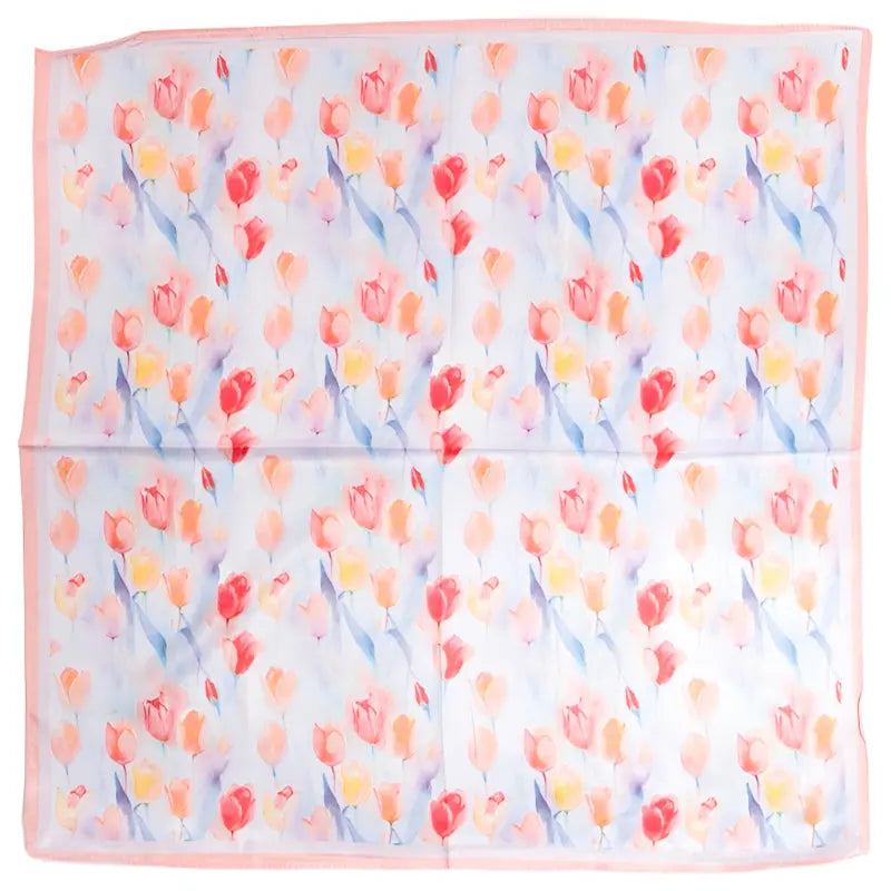 Floral Tulip Pattern Square Bandana Scarf - Coral - SCARVES