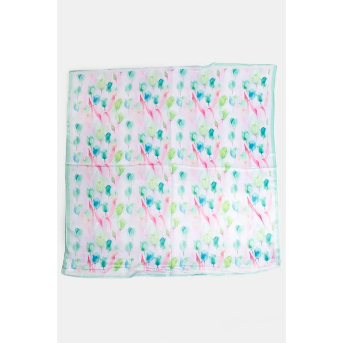 Floral Tulip Pattern Square Bandana Scarf - Green