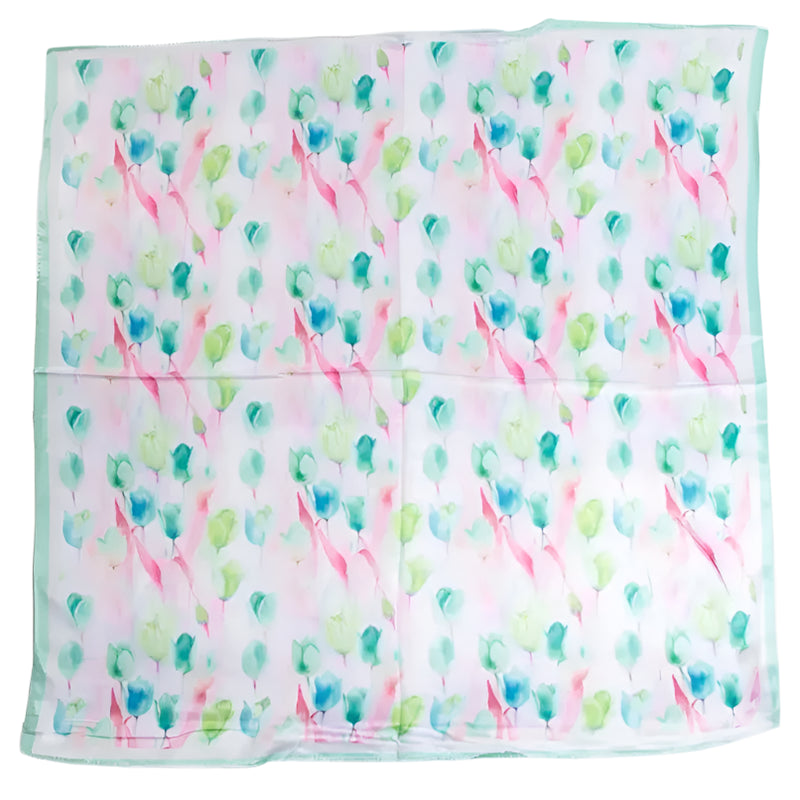 Floral Tulip Pattern Square Bandana Scarf - Green - SCARVES