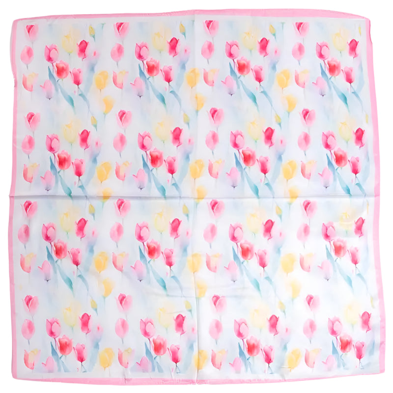 Floral Tulip Pattern Square Bandana Scarf - Pink - SCARVES