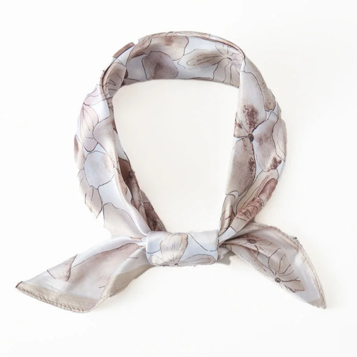 Floral Water Color Print Square Bandana Scarf - Beige