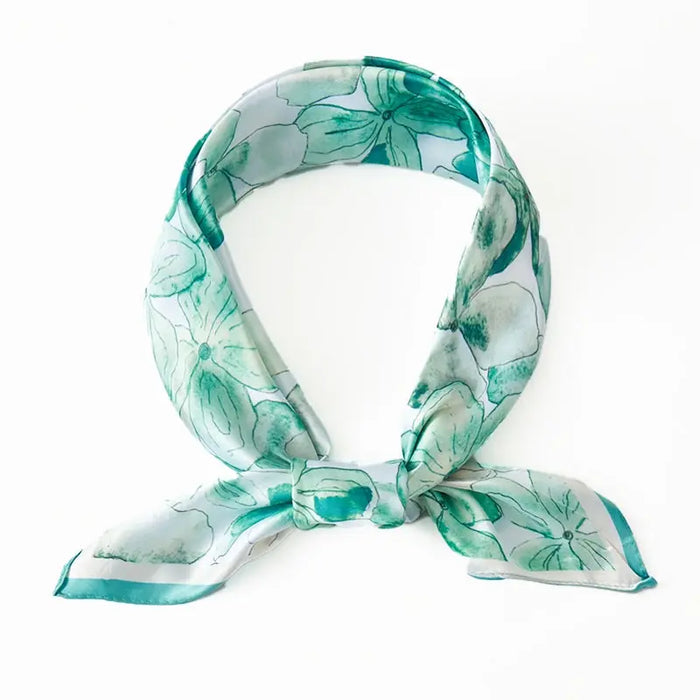 Floral Water Color Print Square Bandana Scarf - Green - SCARVES