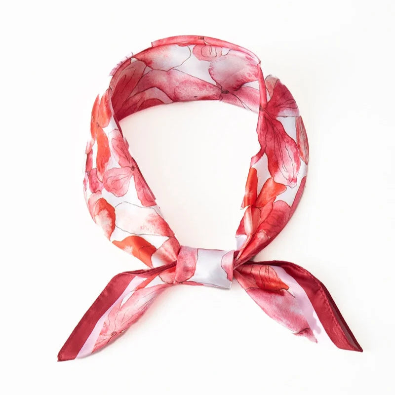Floral Water Color Print Square Bandana Scarf - Red - SCARVES