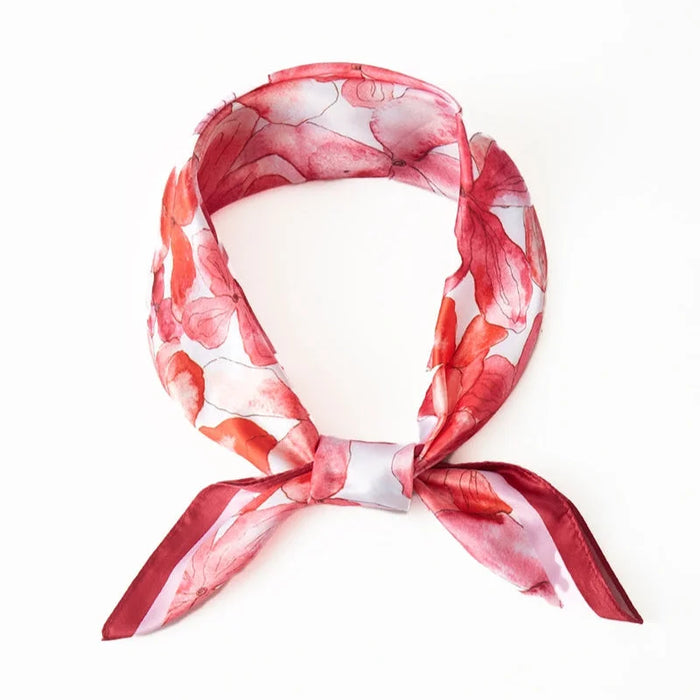 Floral Water Color Print Square Bandana Scarf - Red