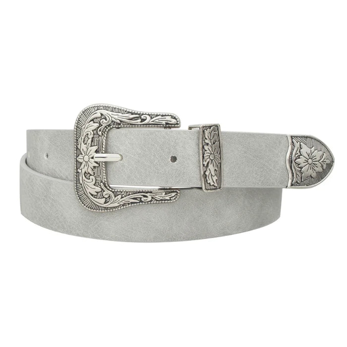 Floral Western Belt - Grey