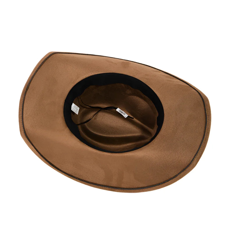 Tan Flower Pattern Cowboy Hat with wide brim and dark band for stylish outdoor wear