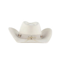 White cowboy hat with a decorative band in a stylish Flower Pattern Cowboy Hat design