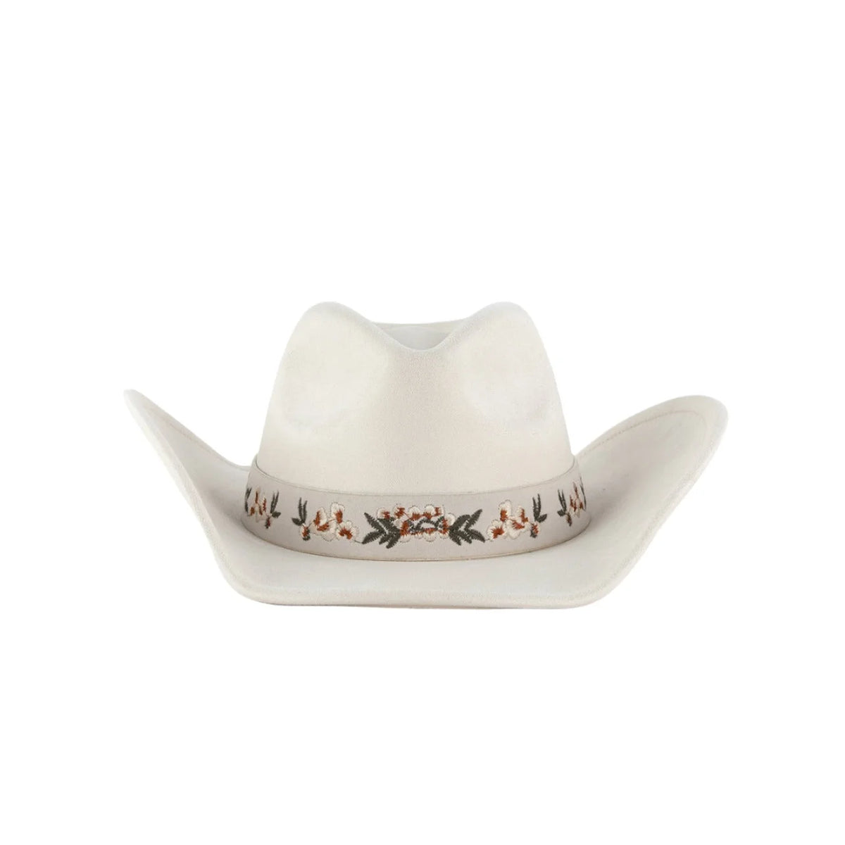 White flower pattern cowboy hat with a decorative floral band for stylish flair