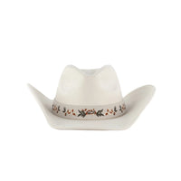 White flower pattern cowboy hat with a decorative floral band for stylish flair