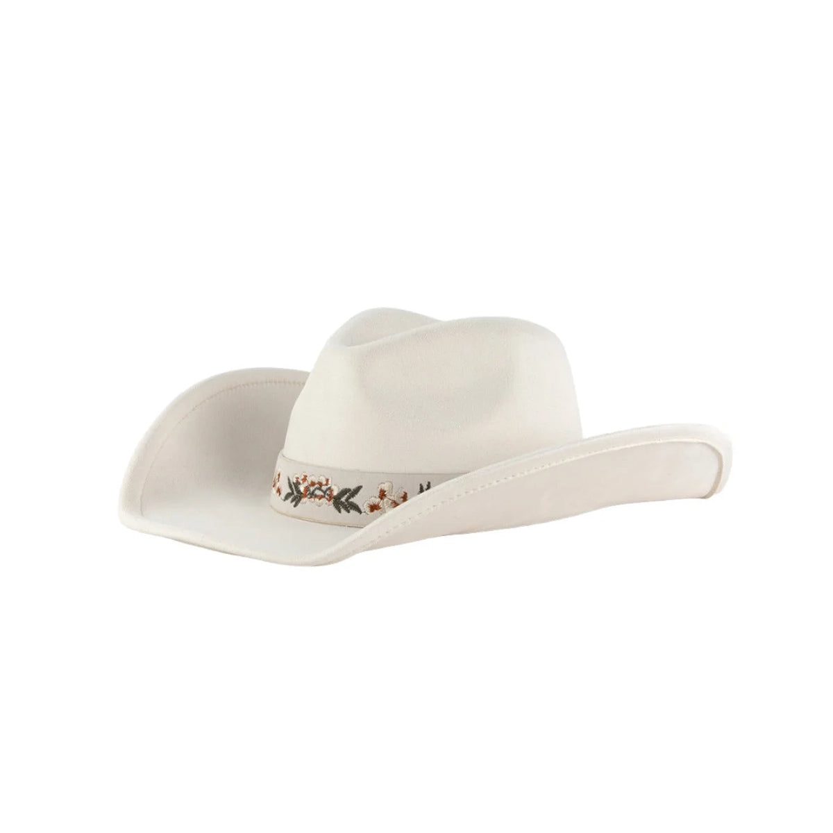 White flower pattern cowboy hat with a floral band around the crown