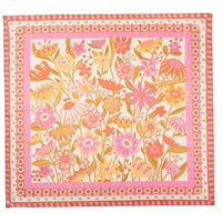 Floral patterned fabric with pink border on a white background
