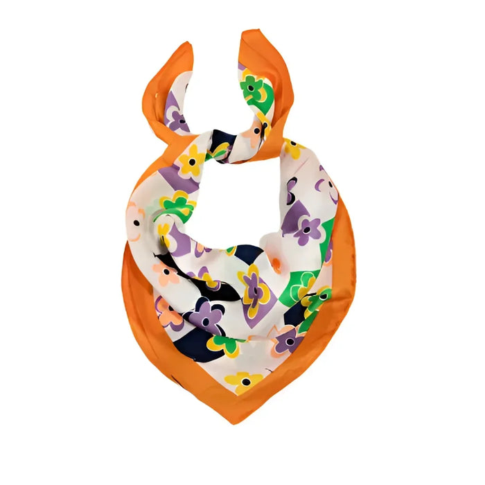 Flower Print Square Scarf - Orange