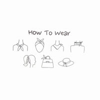 Simple line drawings of styling ideas for a Flower Silky Square Neck Scarf