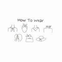 Simple line drawings illustrating stylish ways to wear a Flower Silky Square Neck Scarf