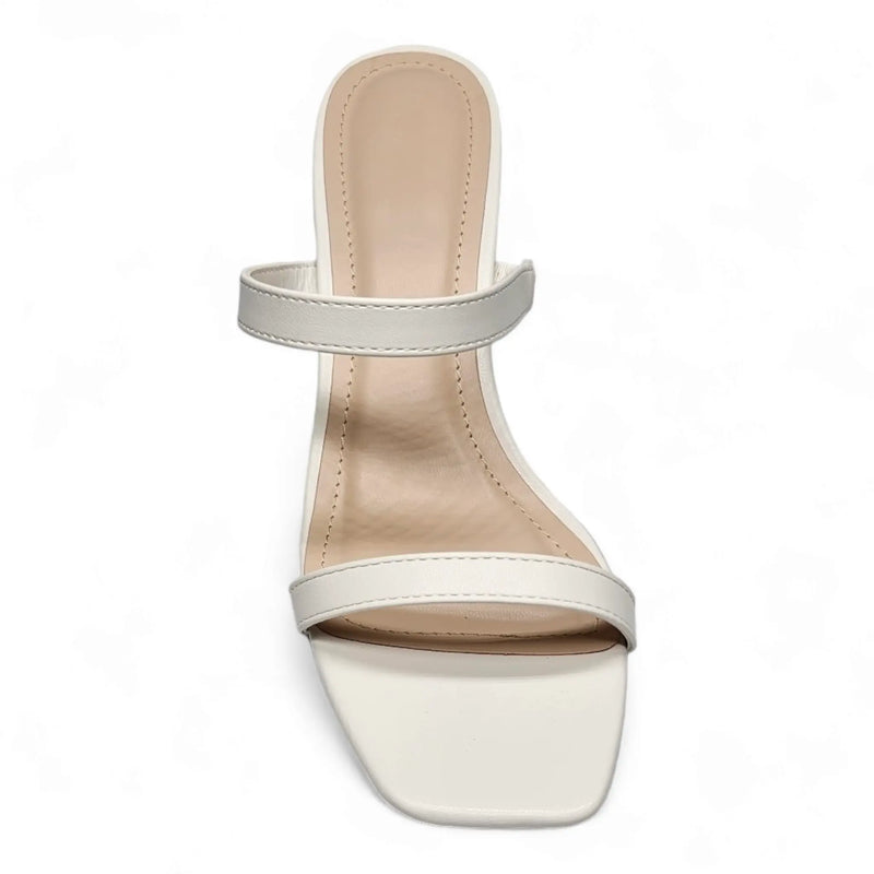 White strappy high-heeled sandal with square toe from Forever Timeless Block Heel collection