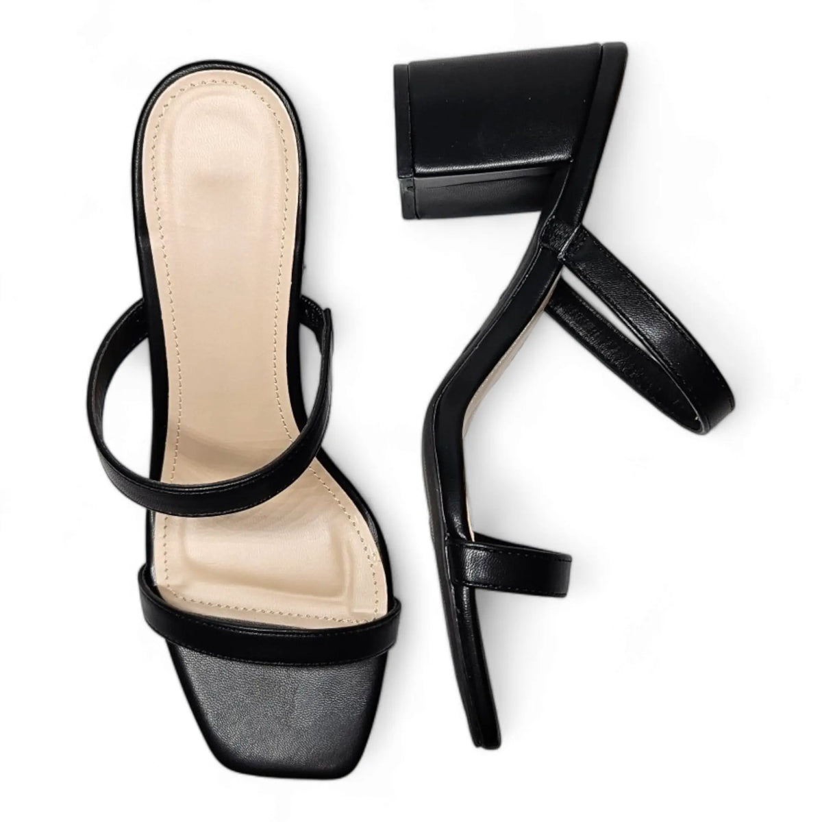 Black strappy high-heeled sandals with square toes from Forever Timeless Block Heel