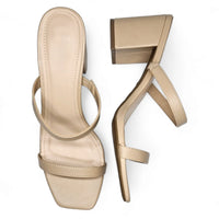 Beige high-heeled sandals with thin straps from Forever Timeless Block Heel collection