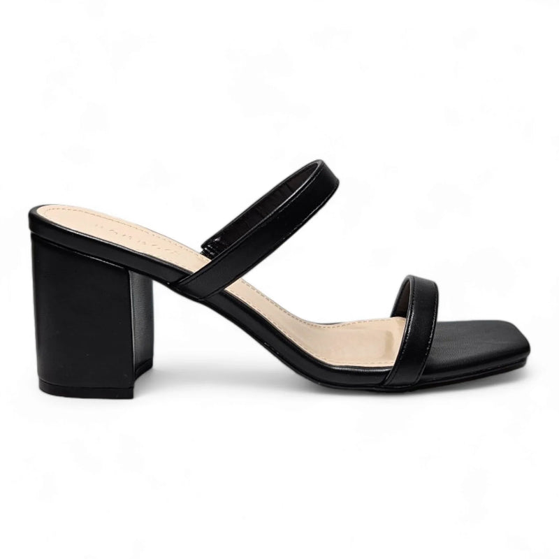 Black leather Block Heel sandal with two thin straps from Forever Timeless Block collection