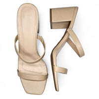 Beige high-heeled sandals with thin straps from Forever Timeless Block Heel collection