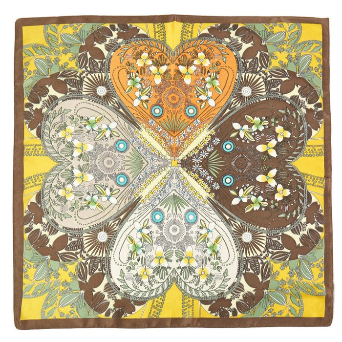 Four-Leaf Clover And Flower Bandana Scarf - Olive