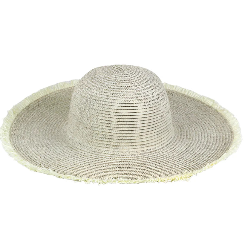 Wide-brimmed frayed floppy straw hat with stylish frayed edges for sun protection