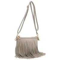 Beige fringe crossbody bag with long strap perfect for stylish everyday use