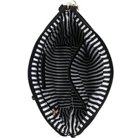 Striped black and white Fringe Crossbody Bag with leaf shape and zipper closure