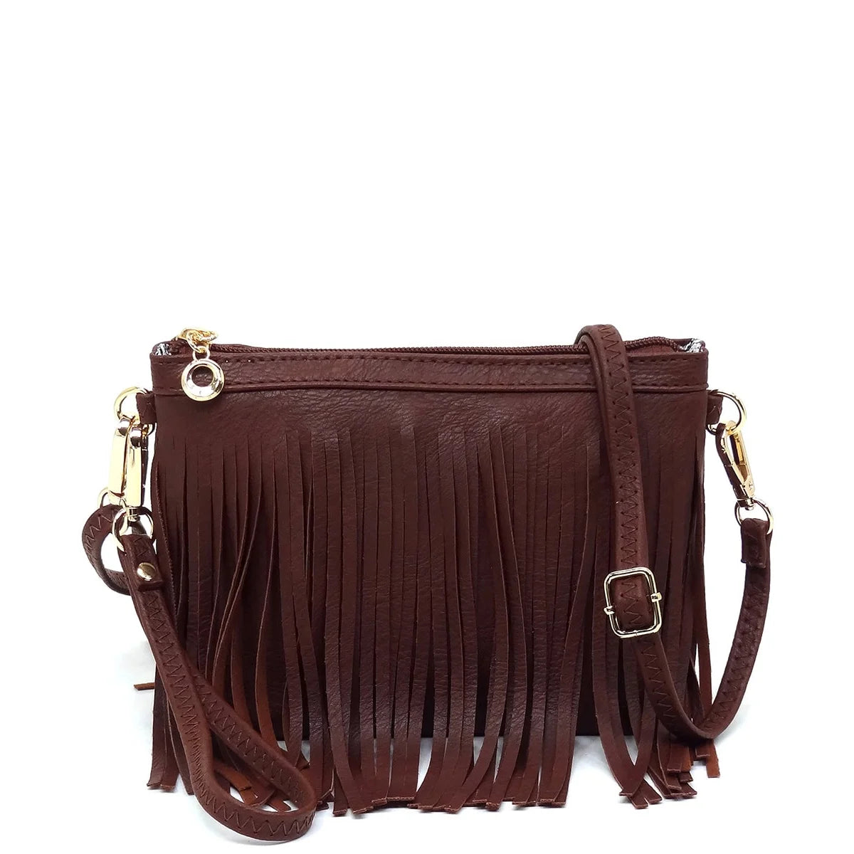 Brown leather fringe crossbody bag with stylish fringe detailing for trendy looks