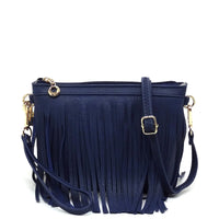 Navy blue fringe crossbody bag with gold hardware for stylish everyday use