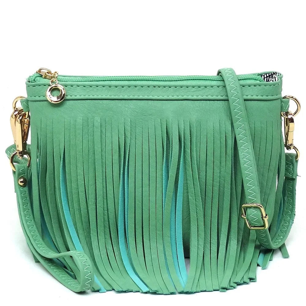 Mint green fringe crossbody bag with gold hardware for stylish everyday use