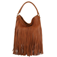 Brown fringe handle hobo bag with stylish fringe handle for a chic look
