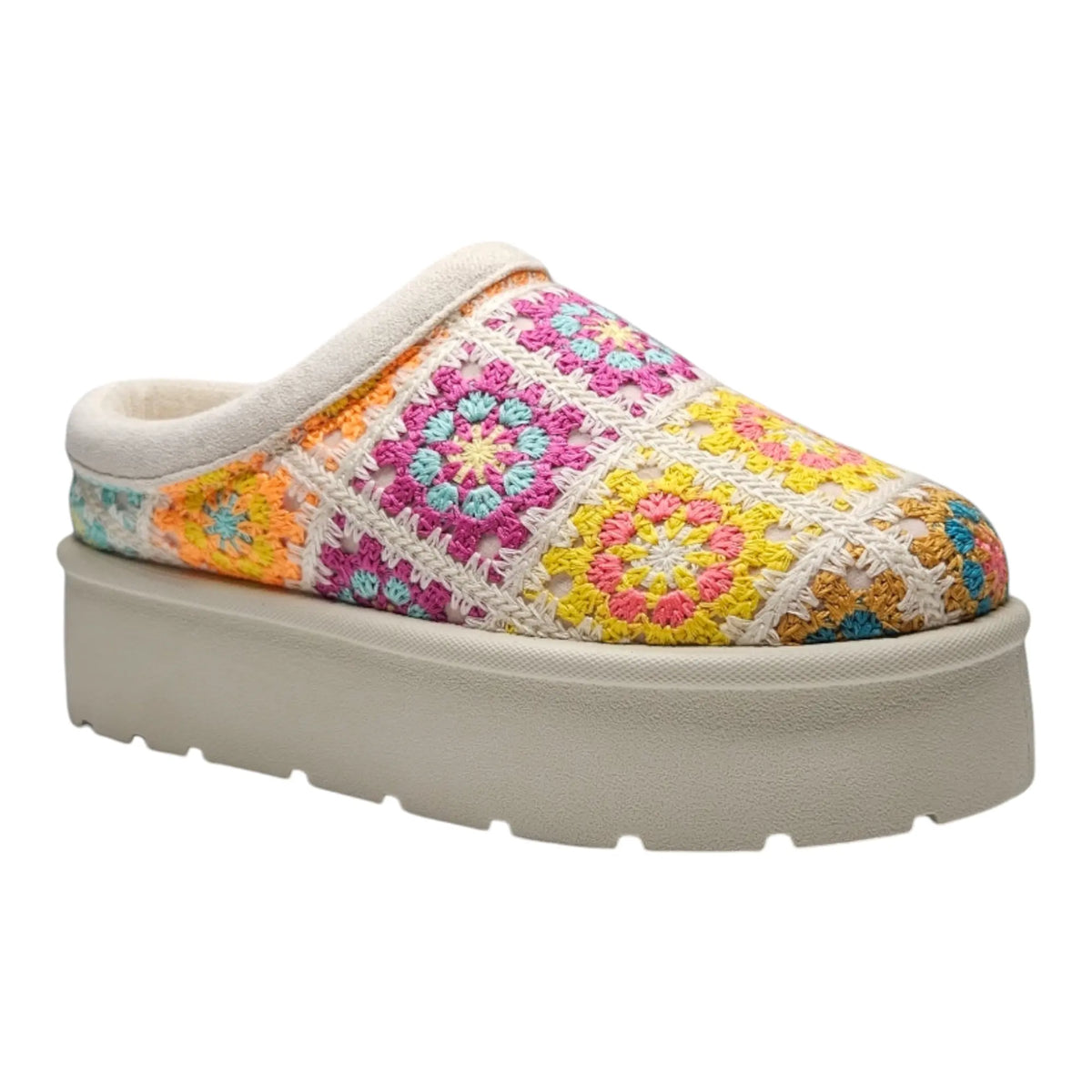 Colorful Frosty Platform Crochet Clog with chunky white sole, perfect for comfort