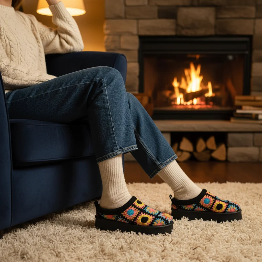 Frosty Platform Crochet Clog Slipper