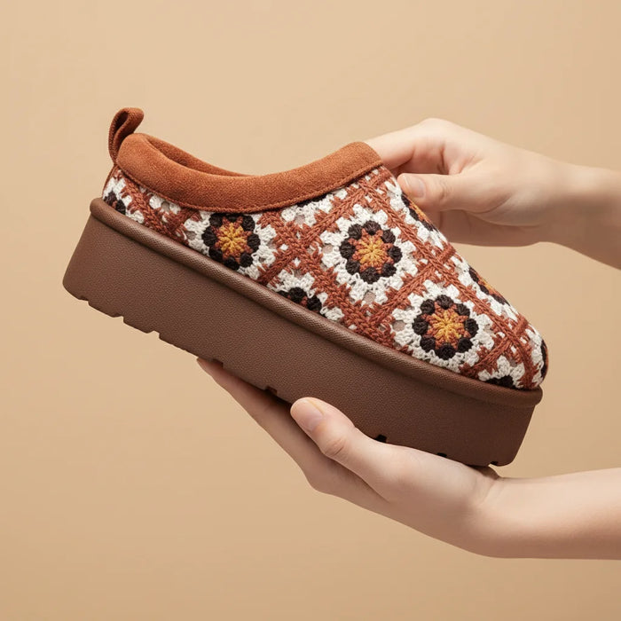 Frosty Platform Crochet Clog Slipper - Brown