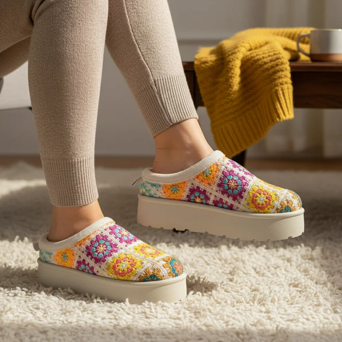 Frosty Platform Crochet Clog Slipper - Beige
