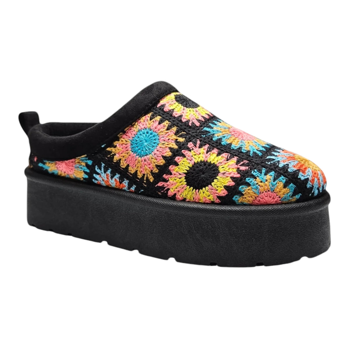 Colorful Frosty Platform Crochet Clog with floral pattern and slip-on design