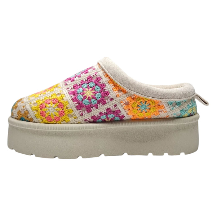 Frosty Platform Crochet Clog Slipper - Beige