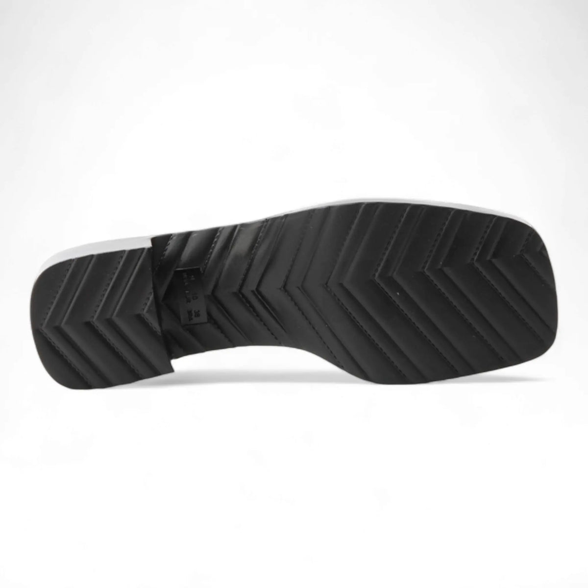 Black rubber shoe sole with chevron tread pattern for Platform Jelly Slides