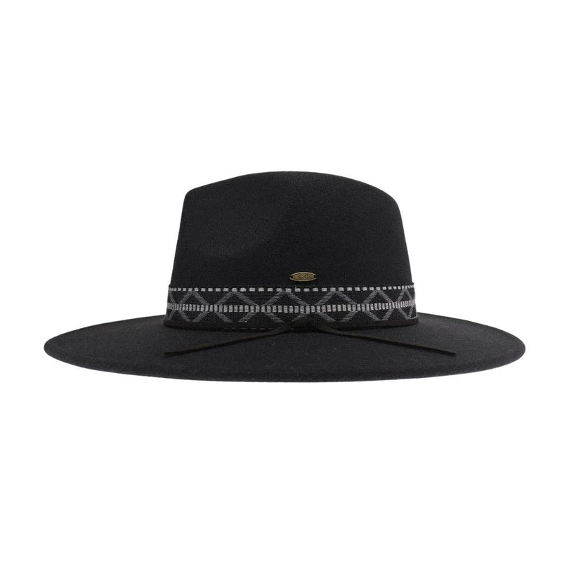Geometric Band C.C Vegan Felt Hat - Black - FELT HAT