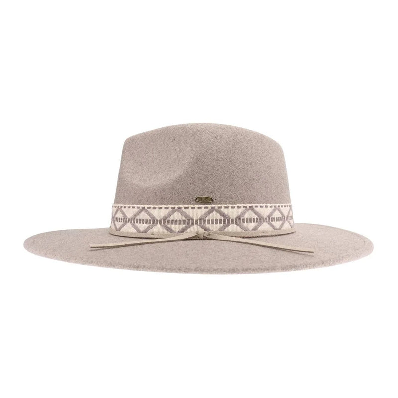 Geometric Band C.C Vegan Felt Hat - Heather Taupe - FELT HAT